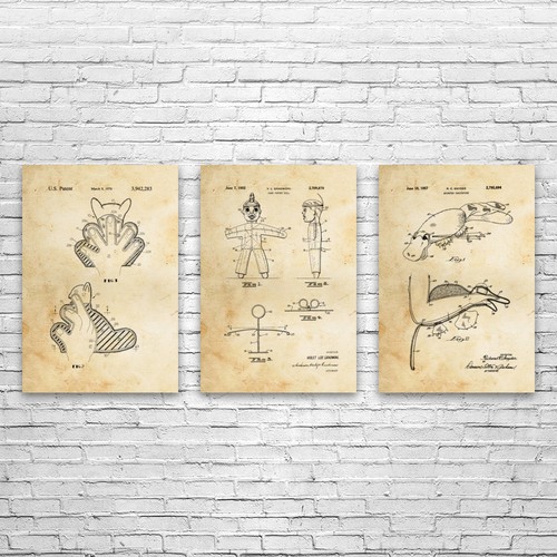 Puppet patent wall art - set, of